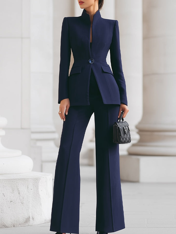 Solenne navy imperial tailored power suit women – front