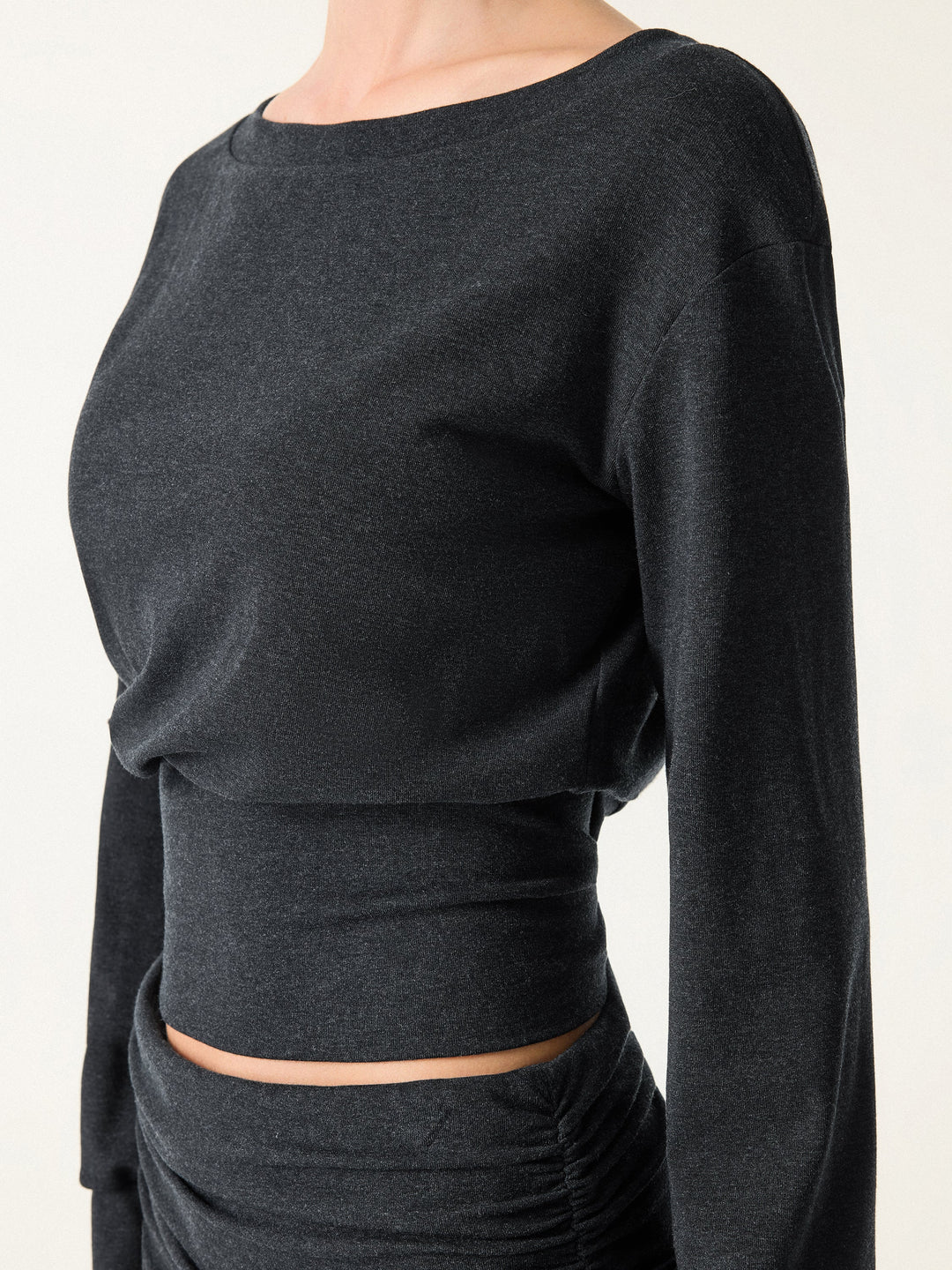 2Pcs Set Boatneck Built-In Bra Top 2.0 & Drapey Wide Leg Pull-on Pants with Pockets