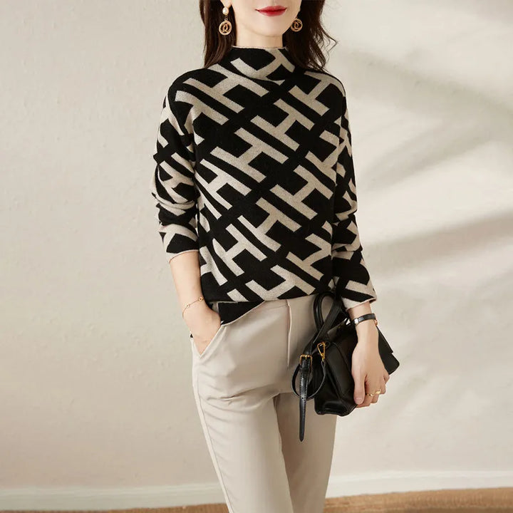 Lily Elegant, Geometric, Comfortable Sweater — back view
