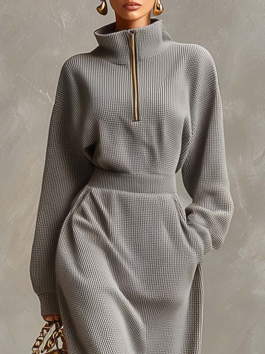 Lillian gray maxi dress back – long sleeve knit women's winter fashion