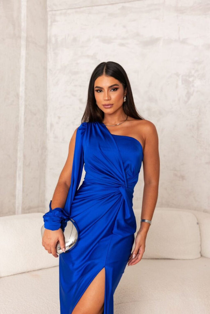 One-Shoulder Knot Front Split Sleeve Homecoming Dress