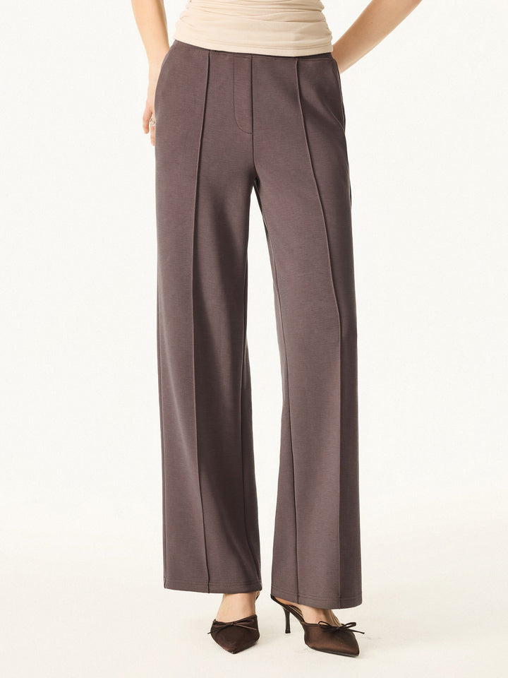 2Pcs Set V-Neck Elbow Sleeve Top & Mid Rise Straight Leg Pants with Pockets