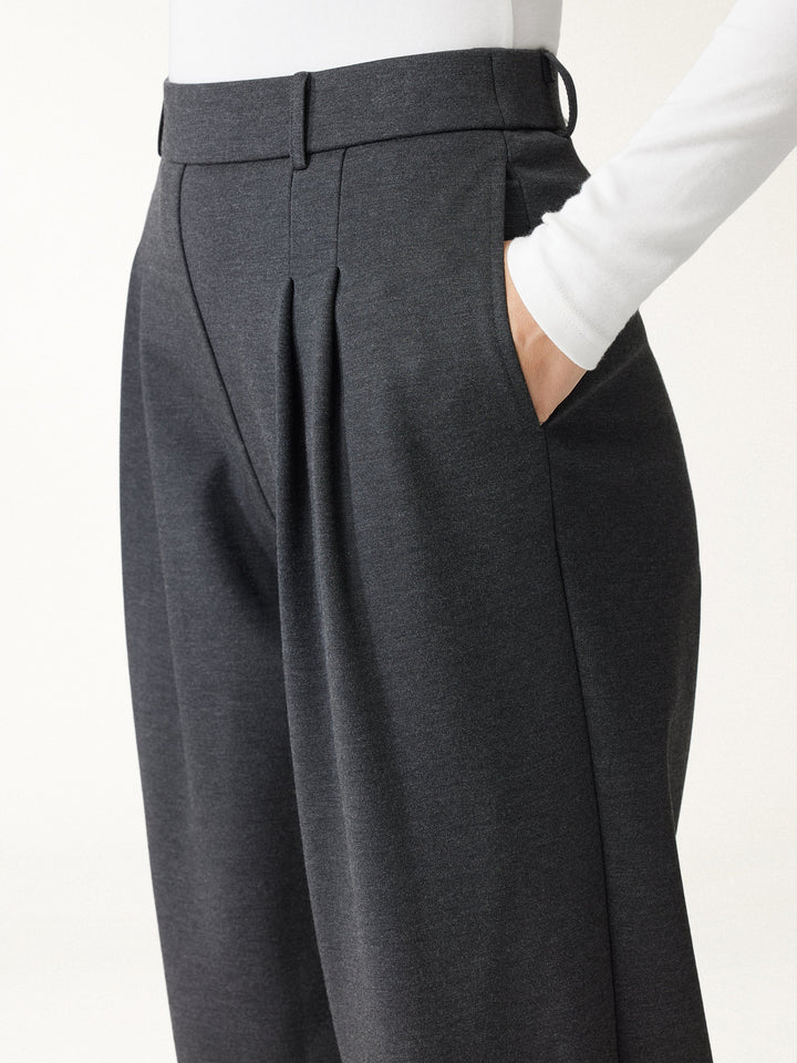 Petite Stretch Ponte High-Rise Ankle Tapered Tuck Pants with Pockets