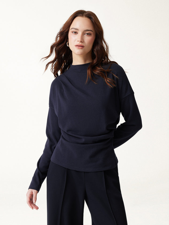 2Pcs Set Prowarm Mock Neck Long Sleeve Top & Mid-Rise A-Line Midi Skirt