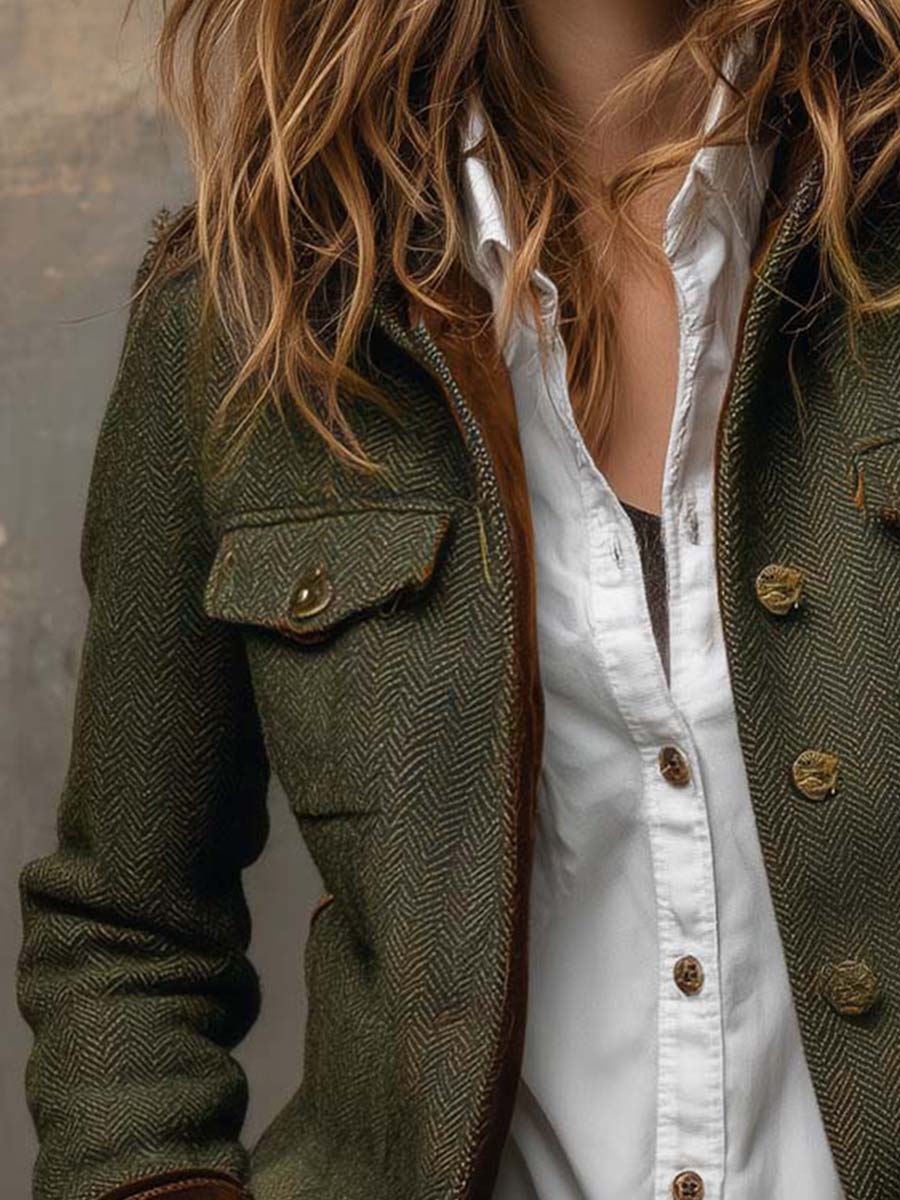 Vintage Herringbone Tweed Blazer With Velvet Trim | Harry & Kate London