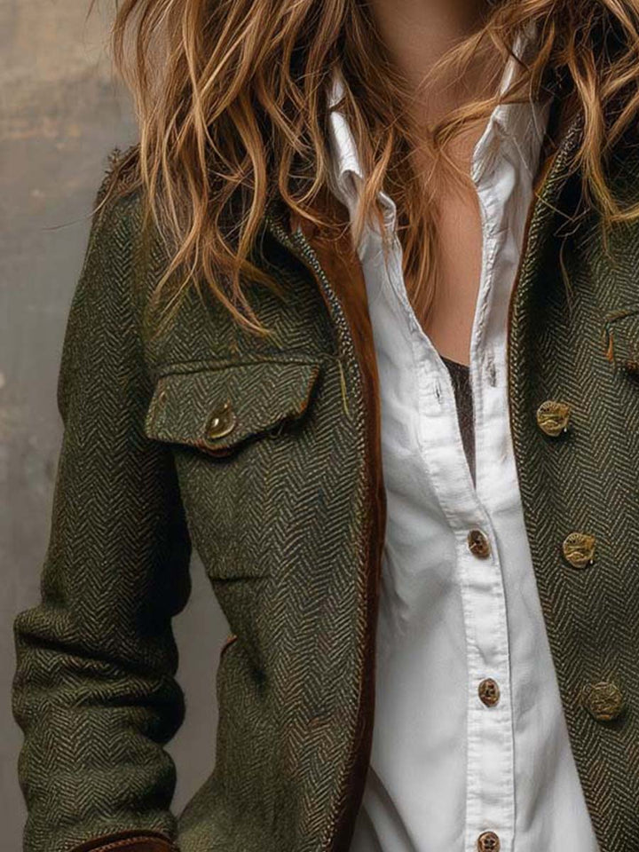 Vintage Herringbone Tweed Blazer With Velvet Trim | Harry & Kate London