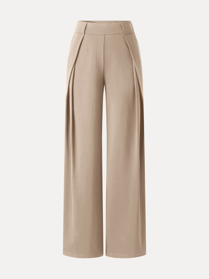 Ponte Mid-Rise  Wide-Leg Tuck Pants with Pockets
