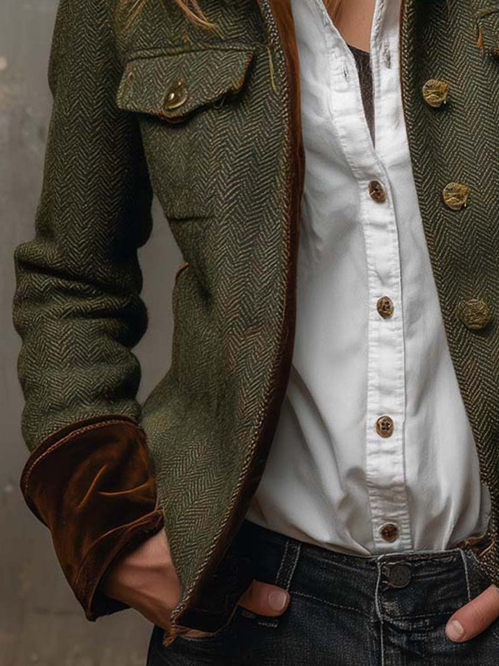 Vintage Herringbone Tweed Blazer With Velvet Trim | Harry & Kate London