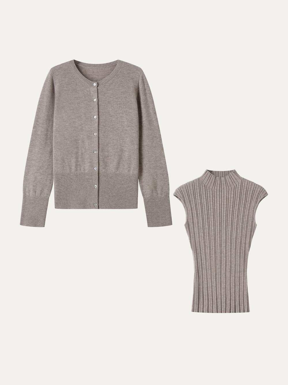 2Pcs Set 100% Merino Wool Long Sleeve Cardigan & Mock Neck Sweater — women's women > bundles&sets > bundles, back view