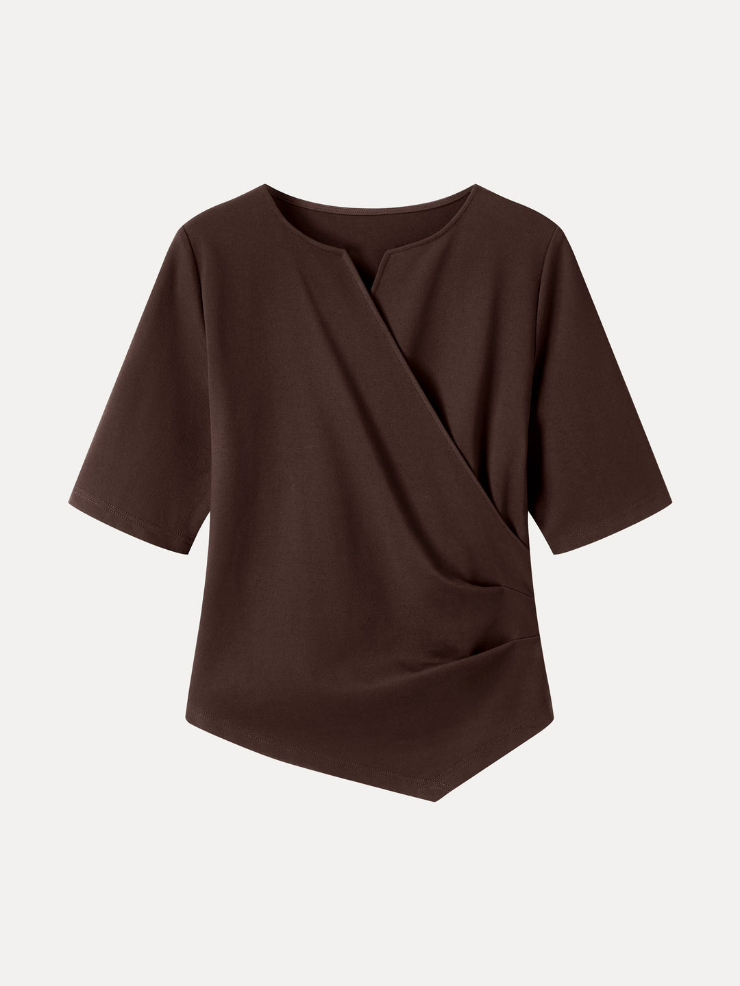 Ponte Surplice Elbow Sleeve Asymmetrical Hem Top