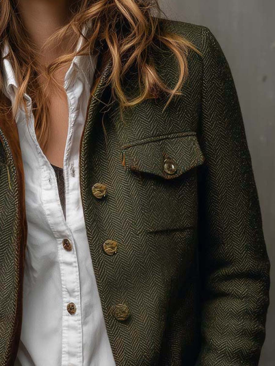 Vintage Herringbone Tweed Blazer With Velvet Trim | Harry & Kate London