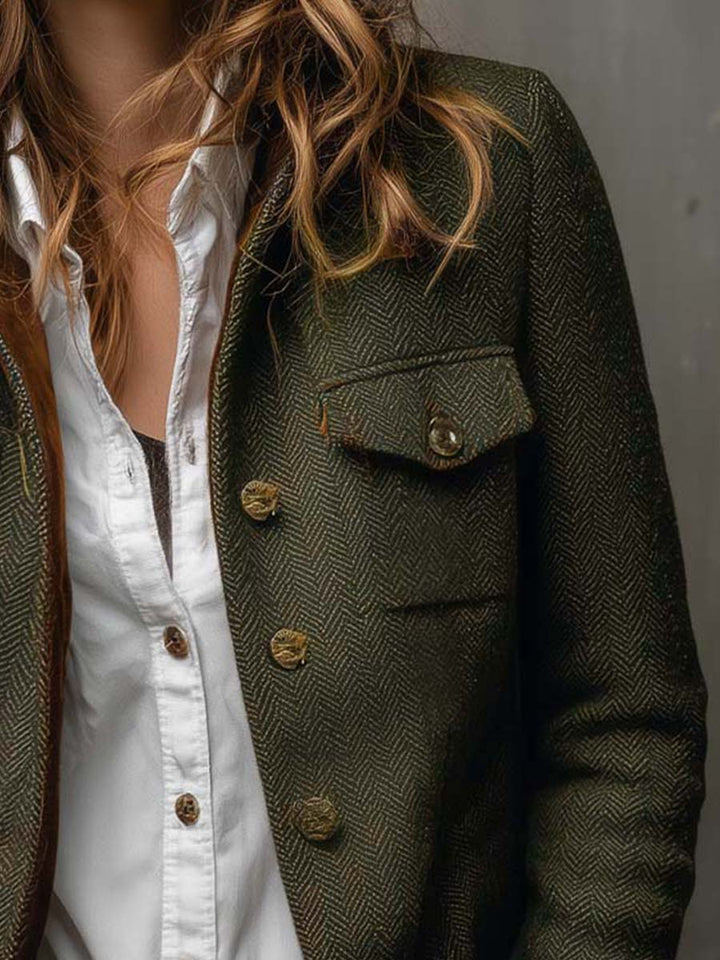 Vintage Herringbone Tweed Blazer With Velvet Trim | Harry & Kate London