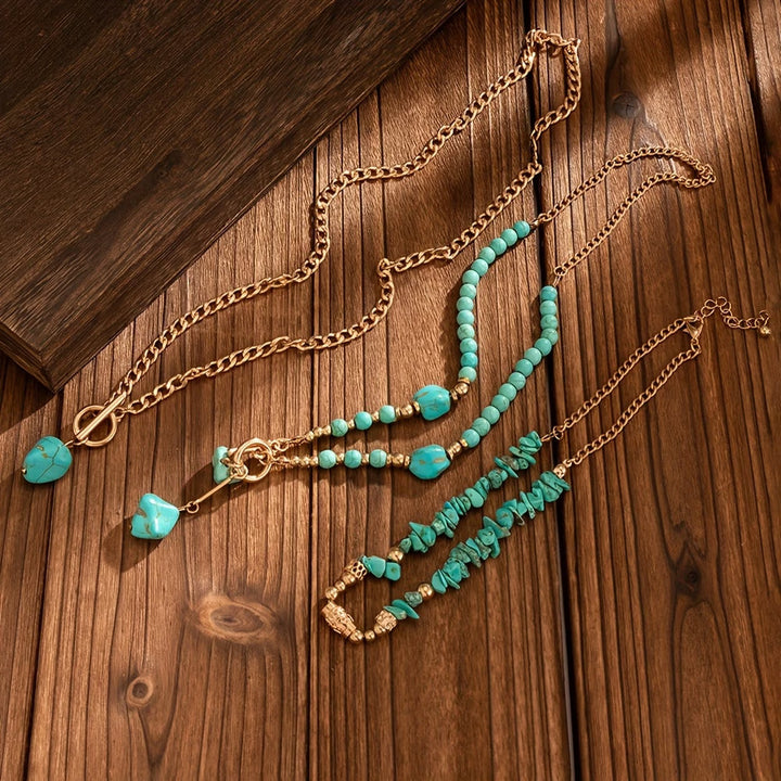 Statement turquoise necklace photographed from a different angle