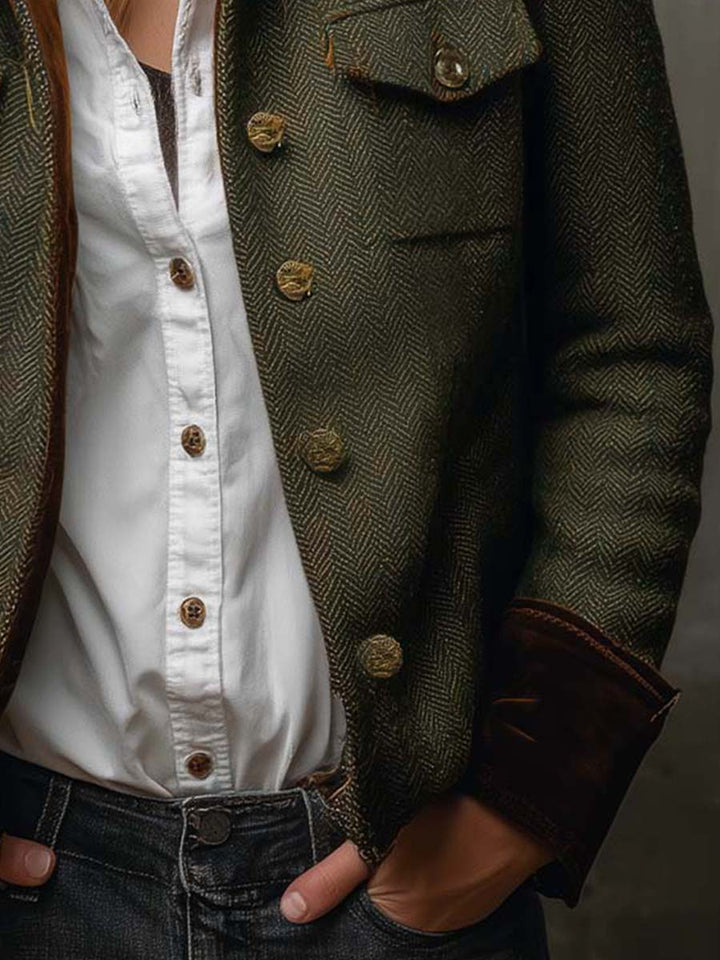 Vintage Herringbone Tweed Blazer With Velvet Trim | Harry & Kate London