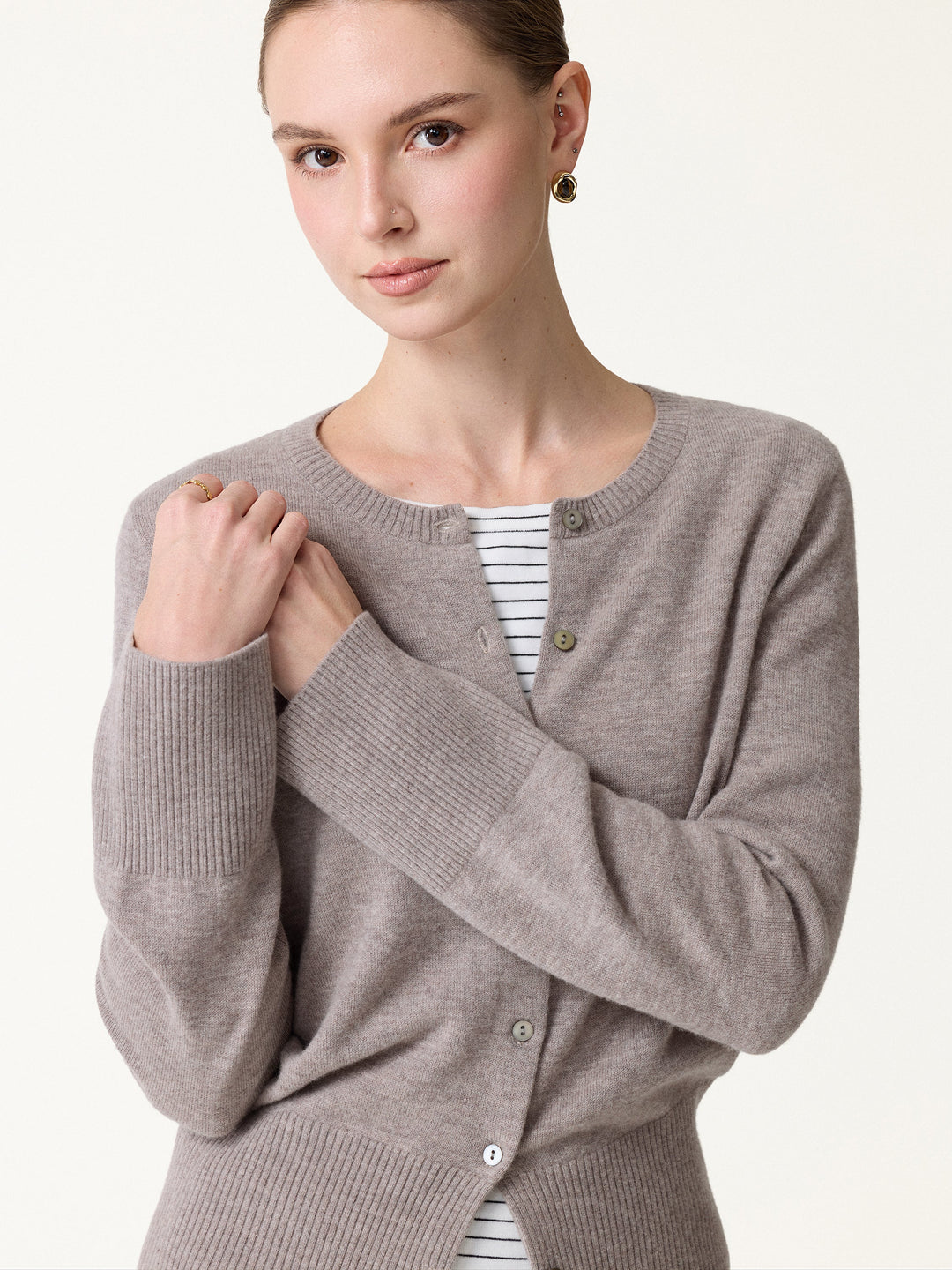 2Pcs Set 100% Merino Wool Long Sleeve Cardigan & Mock Neck Sweater