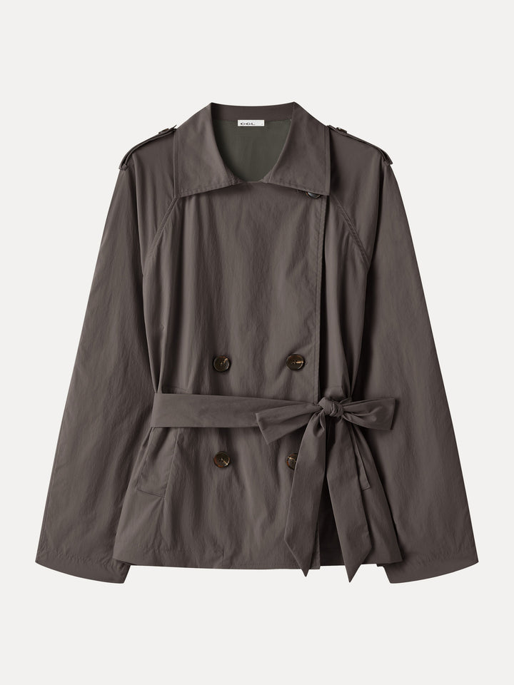 Packable Water-Repellent Peak Collar Trench Jacket with Pockets