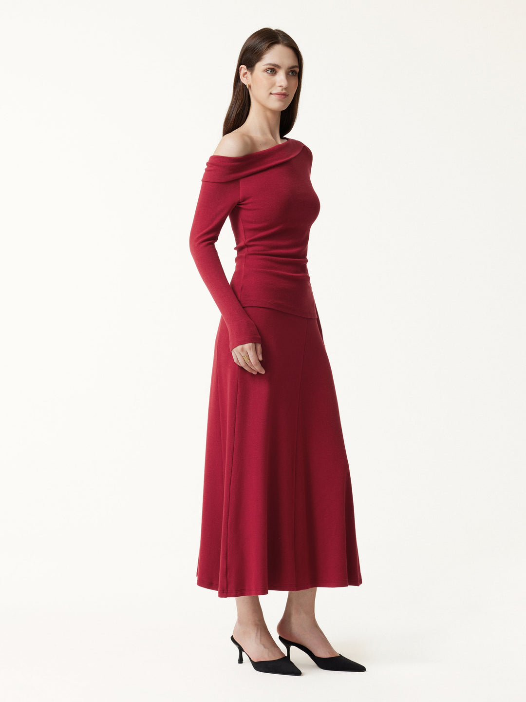 2Pcs Set LiteWarm Asymmetrical Built-In Bra Top 2.0 & High-Rise A-Line Midi Skirt