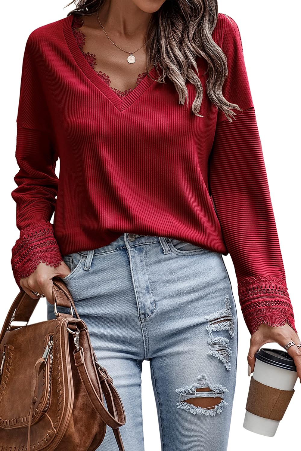 Olivia Stylish V-Neck Long-Sleeved Sweater — side view
