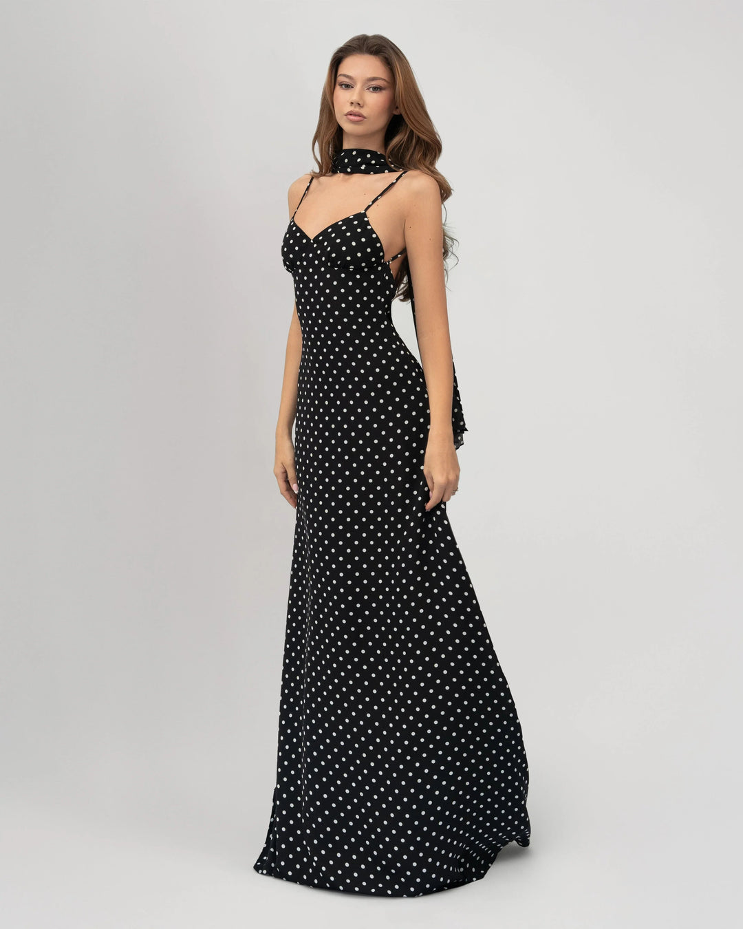 Midnight Muse Polka Maxi Dress - women's maxi dress, front view