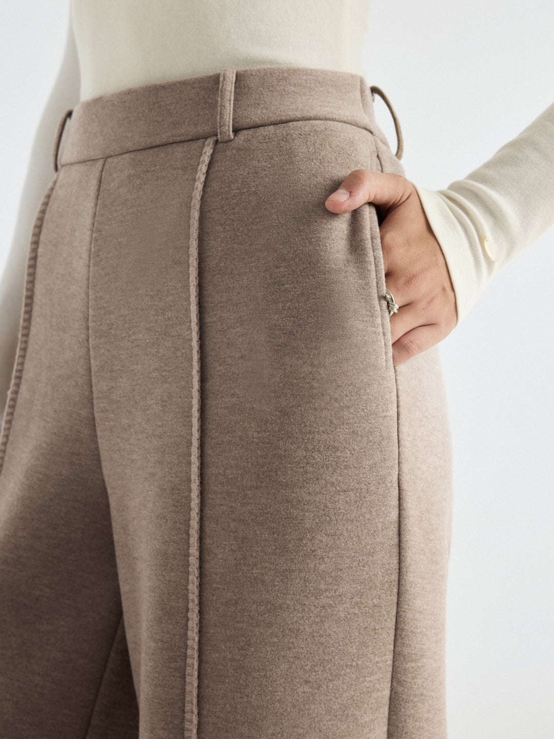 2Pcs Set Hooded Long Sleeve Jacket with Pockets & Mid-Rise Wide-Leg Pants with Pockets