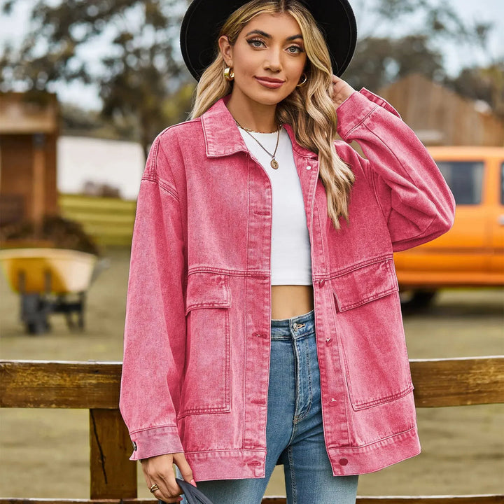 Oversized Denim Shirt Jacket with Patch Pockets