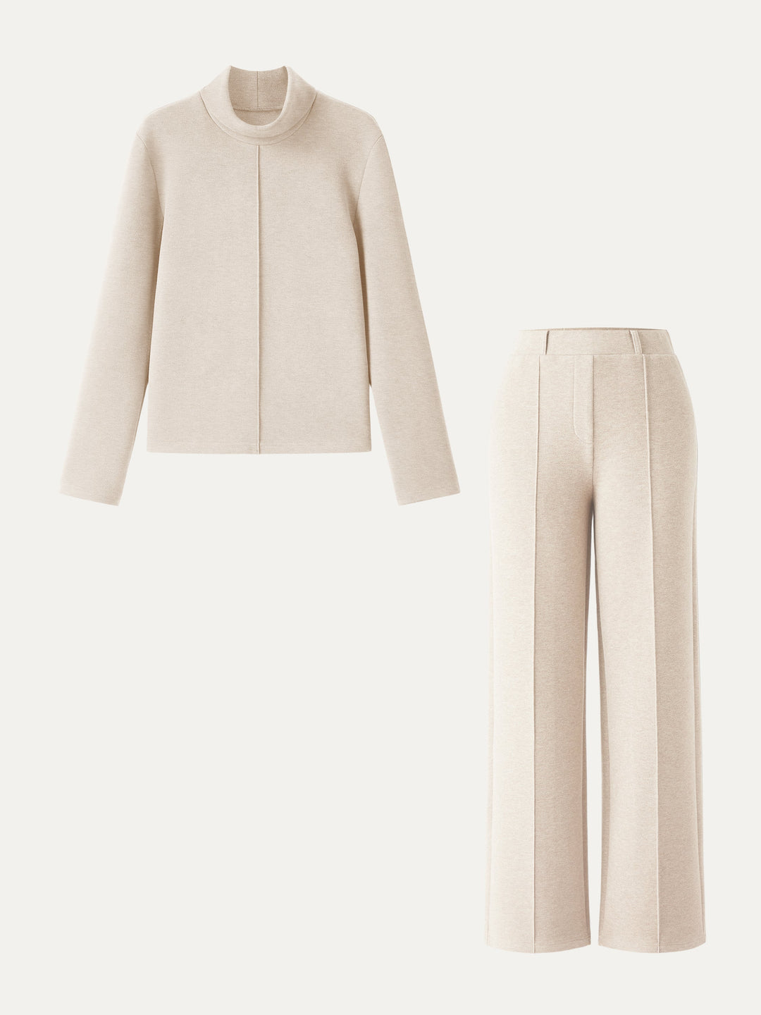 2Pcs Set FuzzLuxe Turtleneck Top & Regular High Waisted Straight Leg Pull On Pant