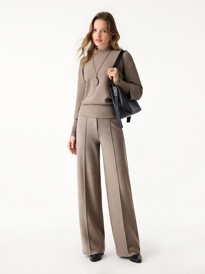 2Pcs Set Mockneck Top & High Waisted Straight Leg Pull On Pant