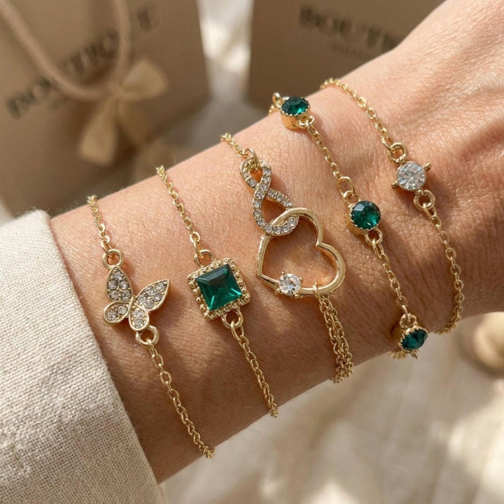 Main shot of the hollow heart crystal bracelet set