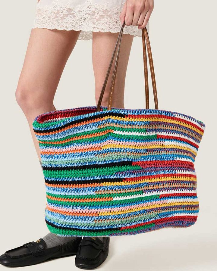 Summer Multicolor Striped Crochet Shoulder Tote Bag