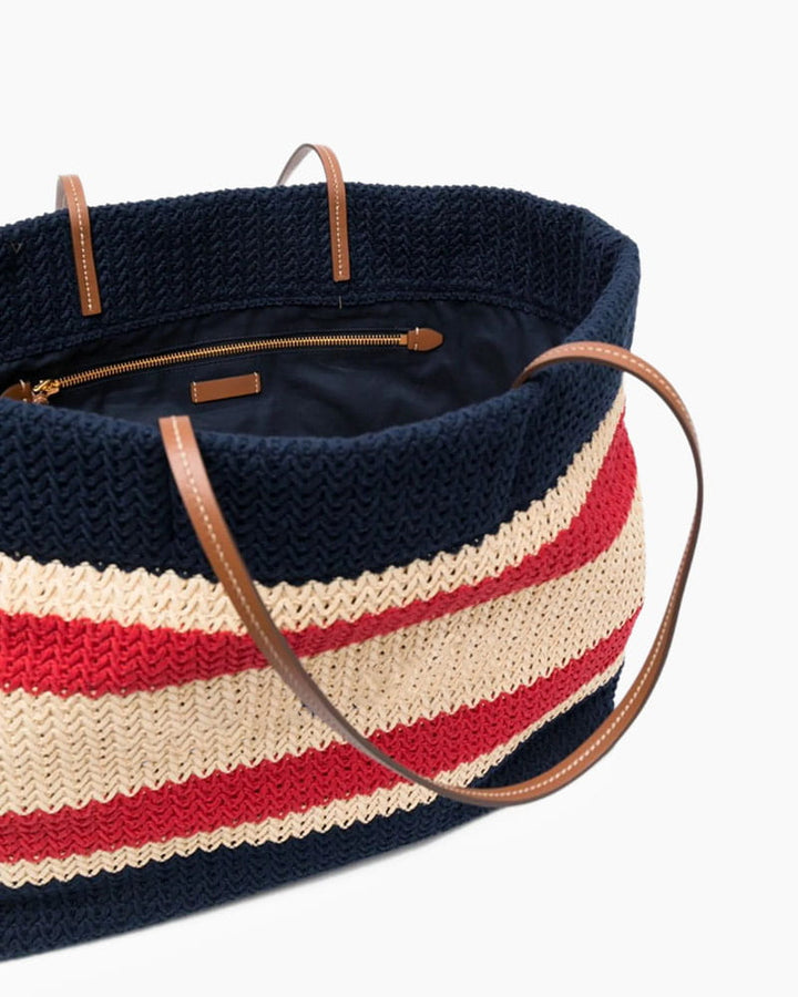 Retro Textured Stripe Knit Tote Bag
