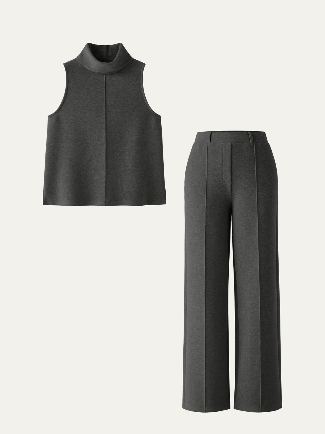 2Pcs Set Regular Split Hem Top & High Waisted Warm Straight Leg Pull On Pant