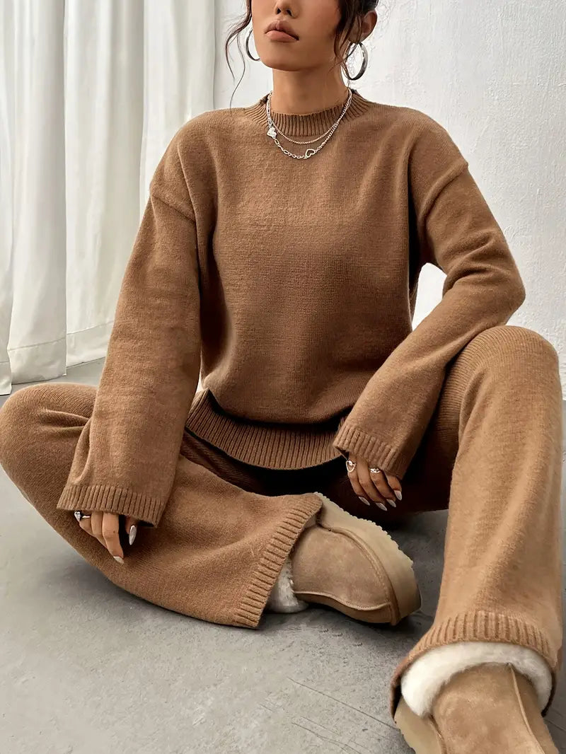 Lily Warm Ribbed Casual Pantsuit — front view