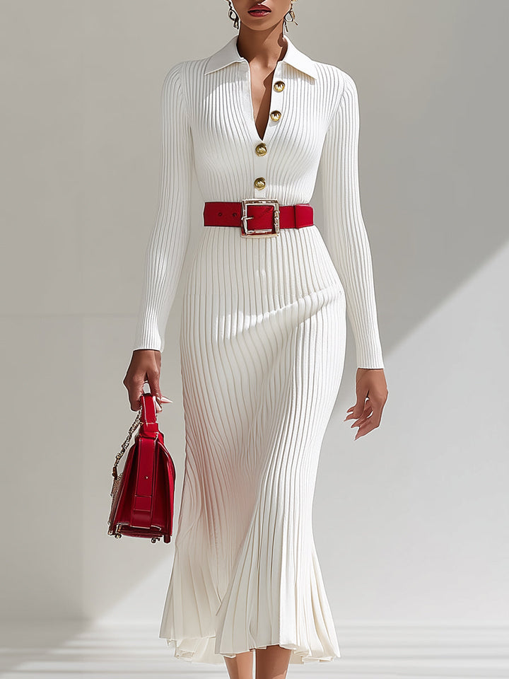 Audrey white wool maxi dress – front full-length view women's winter fashion