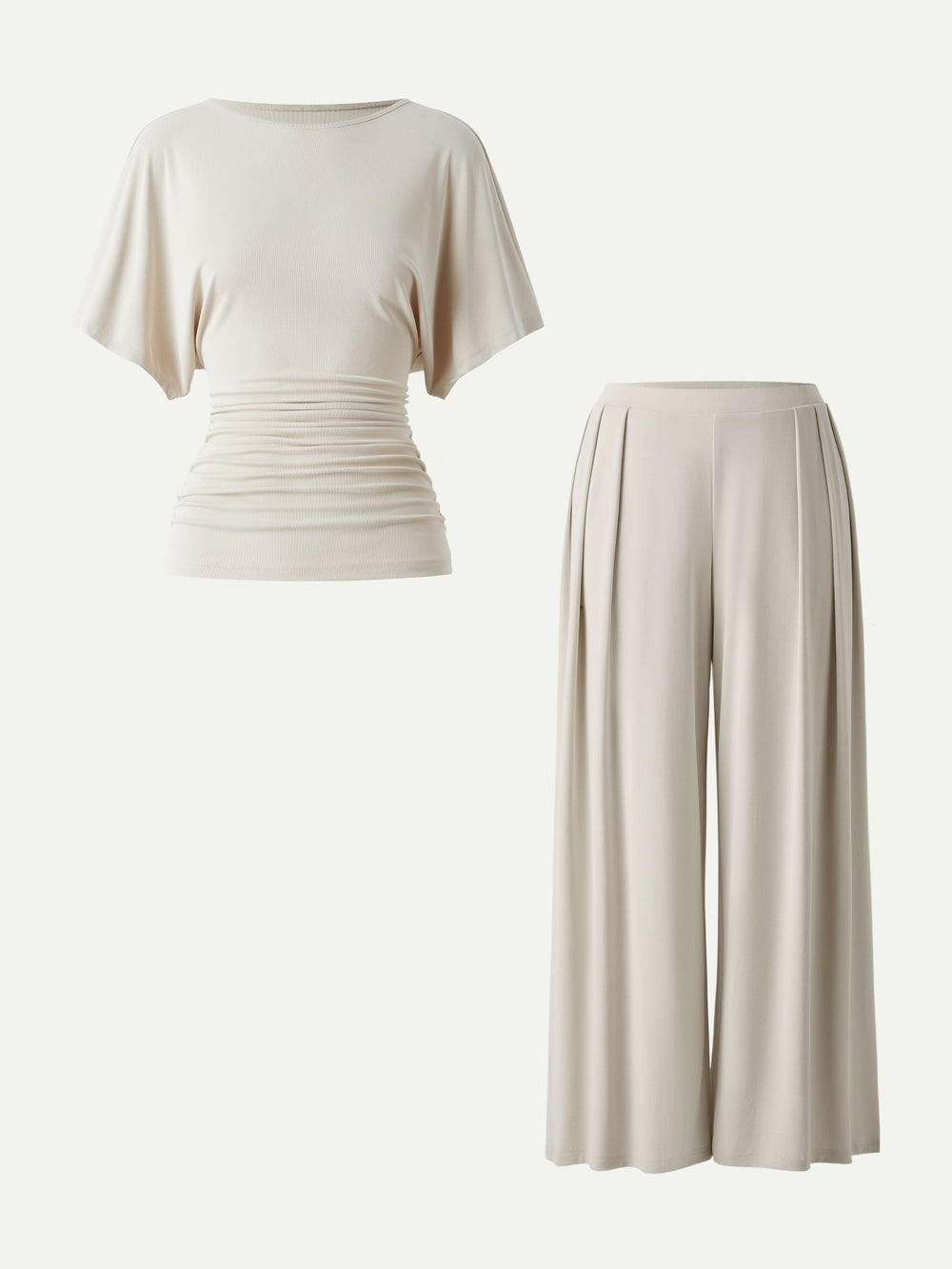 2Pcs Set Boatneck Batwing Sleeve Top & Wide Leg Palazzo Pant with Pockets — women's women > bundles&sets > bundles, back view