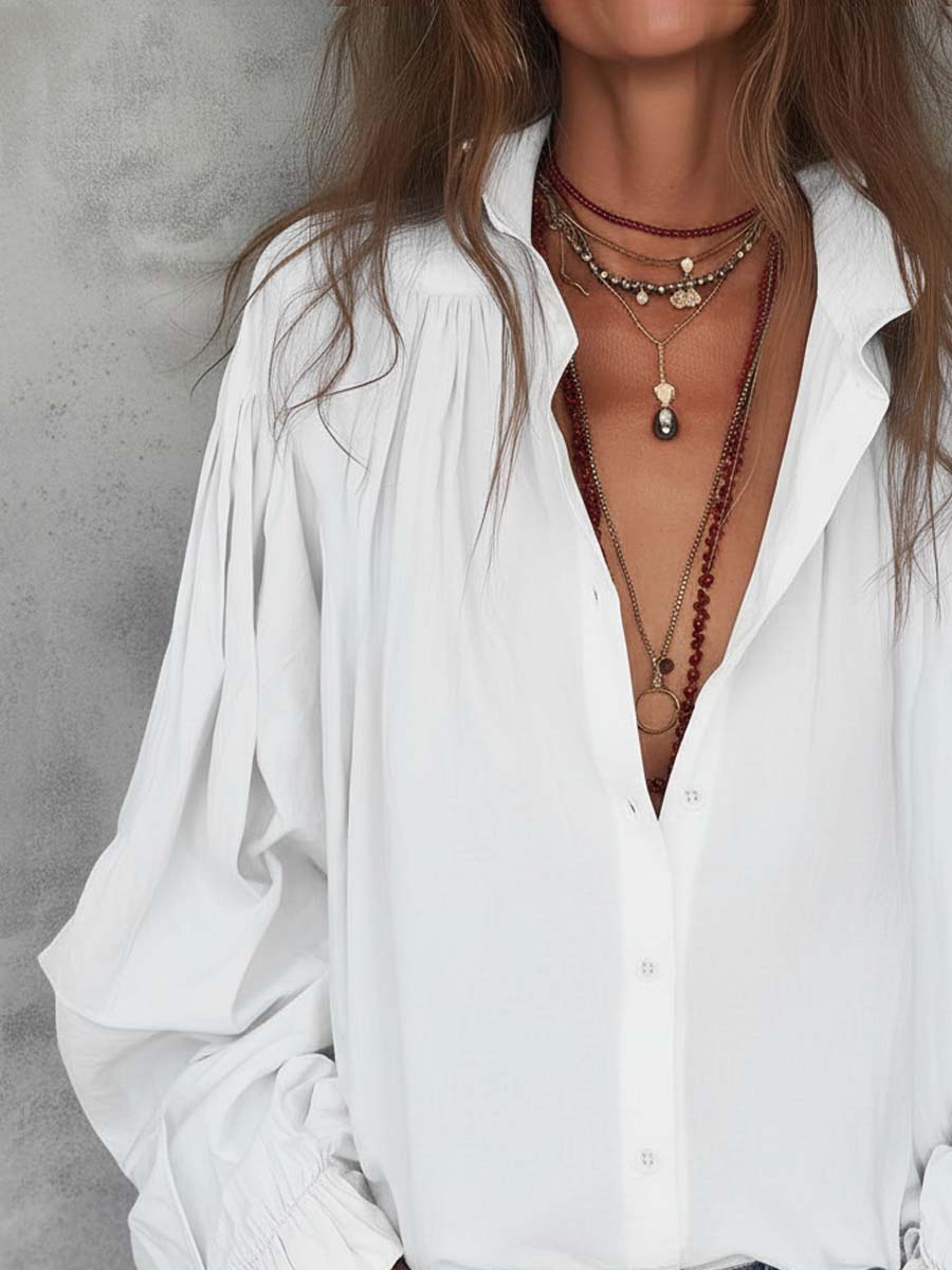 Retro Pleated Shoulder Ruffle Cuffs Blouse | Harry & Kate London