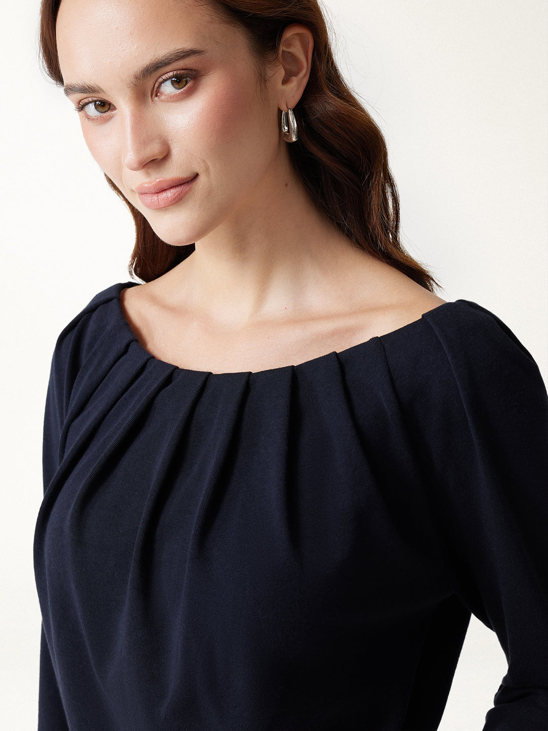 2Pcs Set LiteWarm Boatneck Long Sleeve Tucked Top & High-Rise A-Line Midi Skirt with Pockets