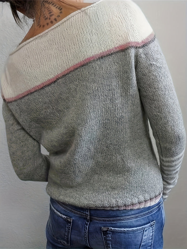 Isolde | Women's Colorblock Boat Neck Sweater with Striped Cuffs