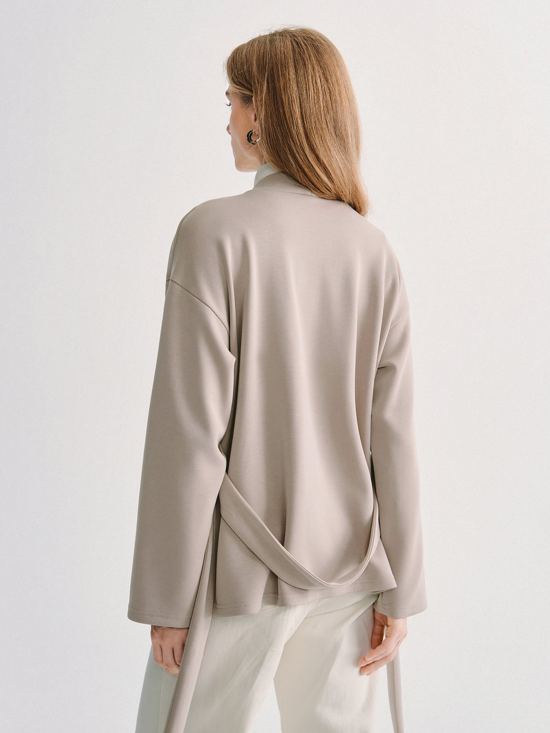 2Pcs Set MaxWarm Belted Wrap Cardigan Coat with Poclets & High-Rise Straight-Leg Pants with Pockets