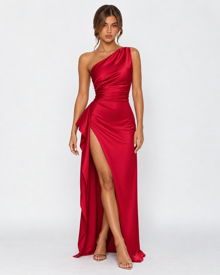 Main Event Satin Maxi Dress - women's maxi dress, bodice detail
