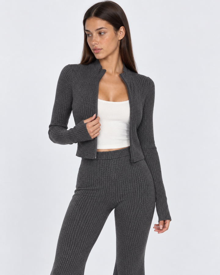 Soft Launch Knit Set — women's knit top, detail of the neckline