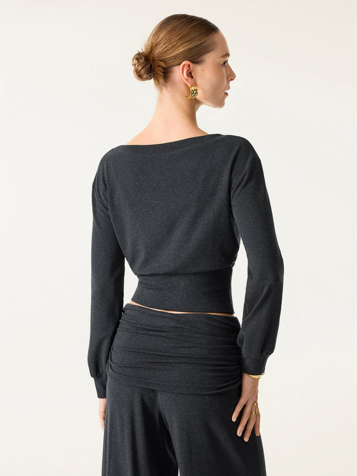 Non-Itchy Wool Blend Boatneck Built-In Bra Top 2.0
