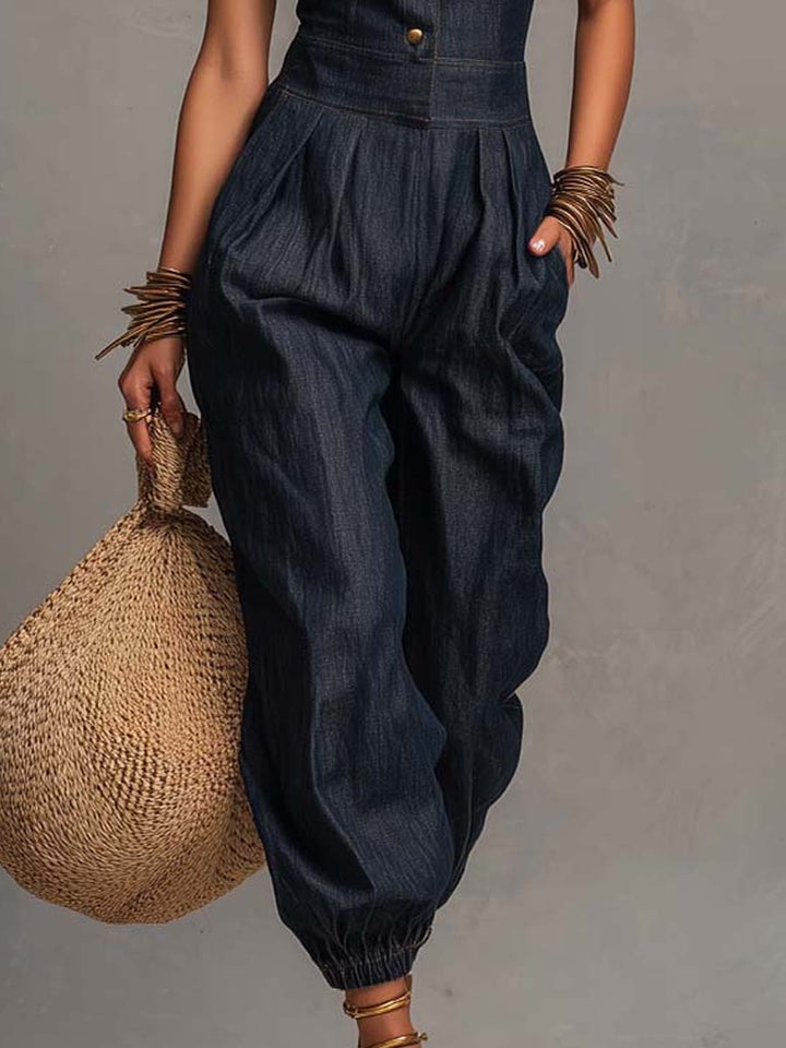 Retro Tencel Denim Sleeveless Jumpsuit