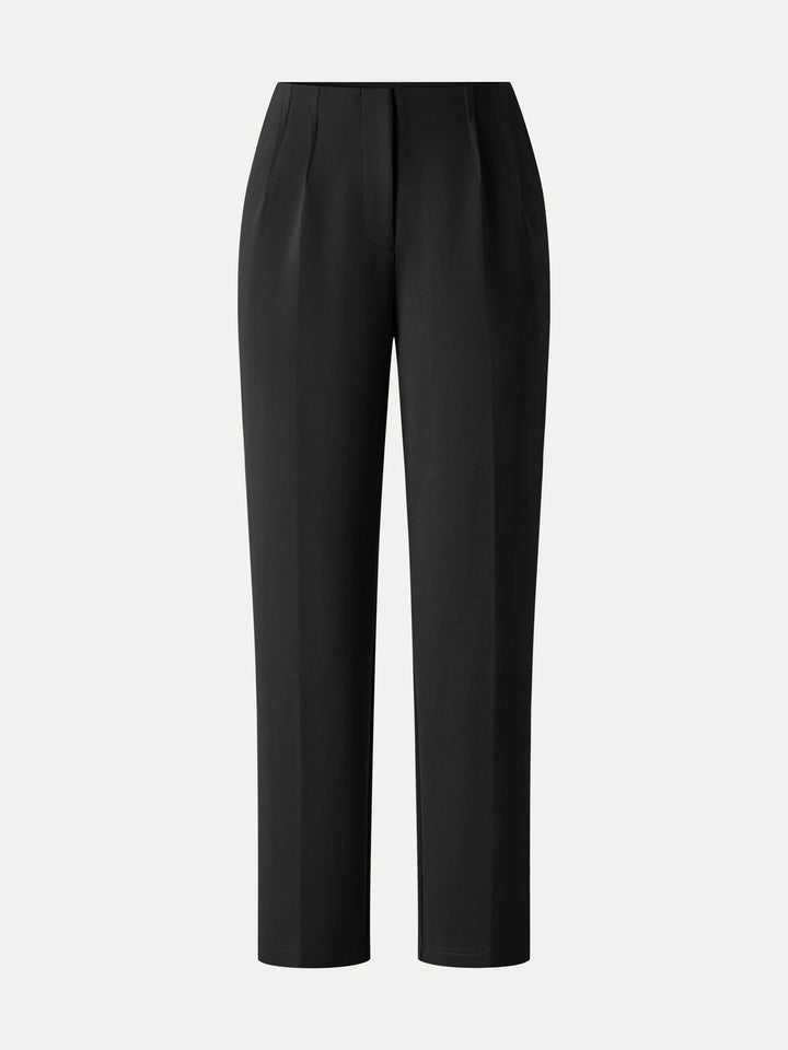 Ponte Mid-Rise Ankled Tapered Tuck Pants with Pockets