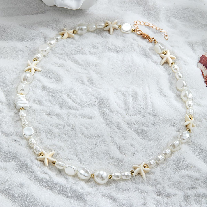 Necklace worn on a model's neckline
