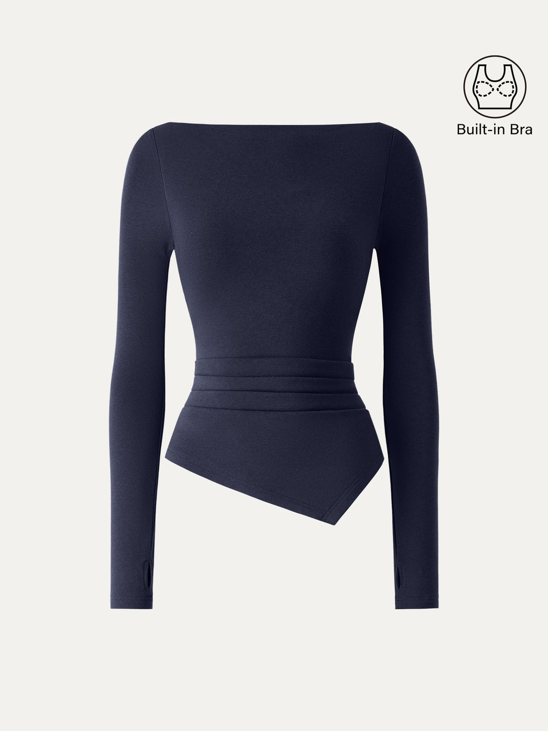 ProWarm Boatneck Side Tucks Asymmetrical Built-In Bra Top 2.0