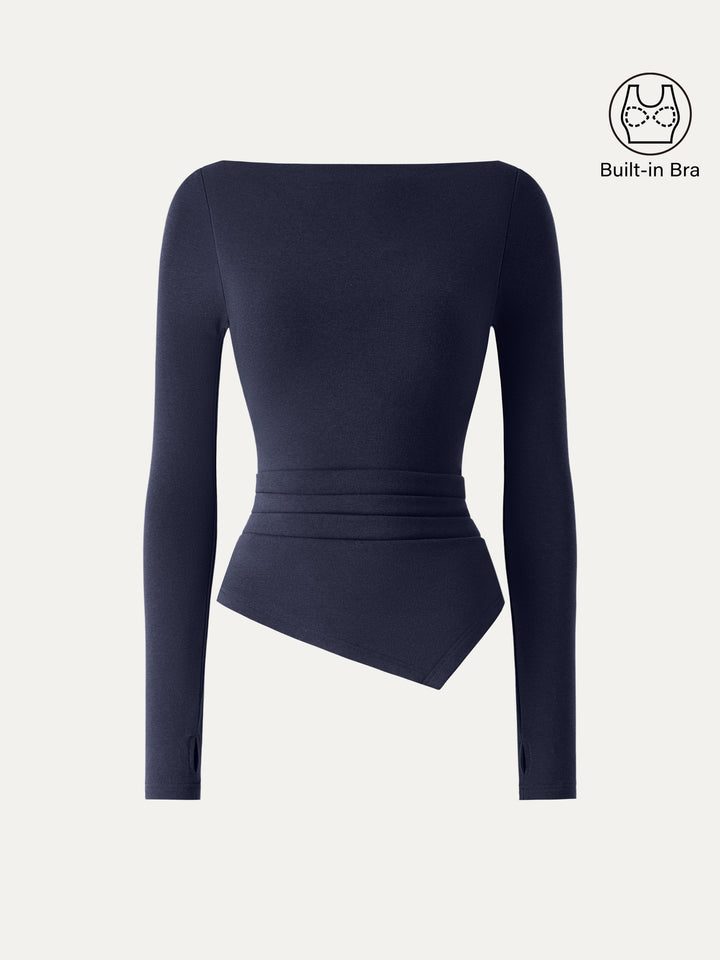 ProWarm Boatneck Side Tucks Asymmetrical Built-In Bra Top 2.0