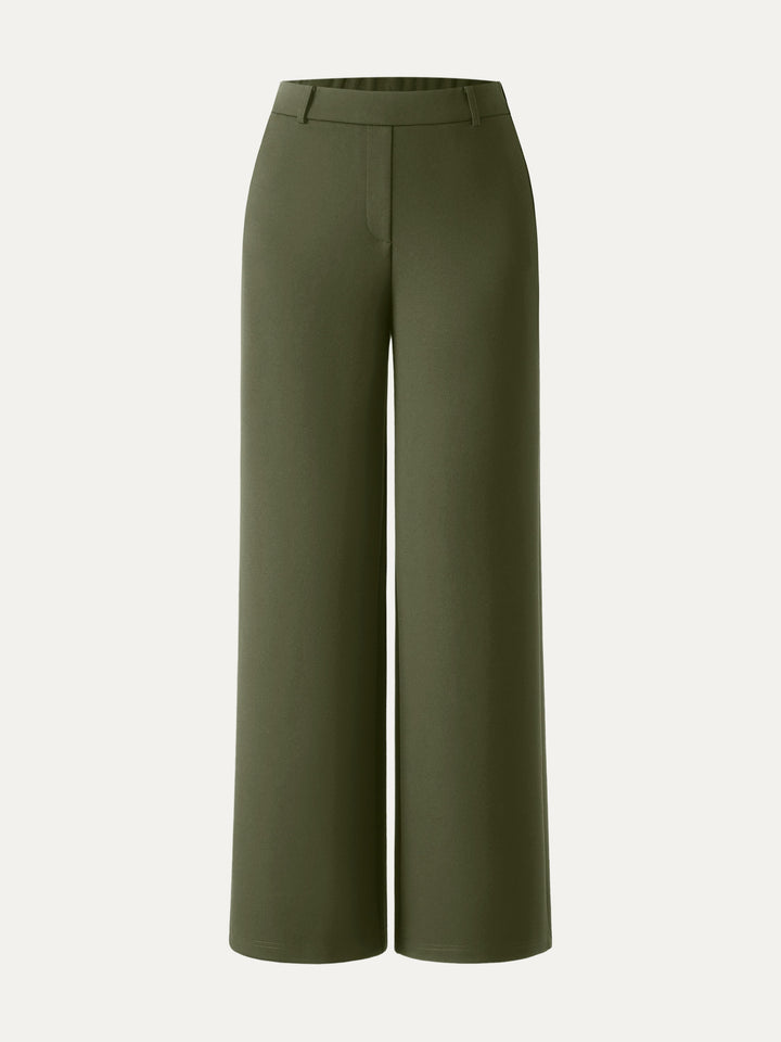 Ponte Mid-Rise Wide-Leg Pants with Pockets