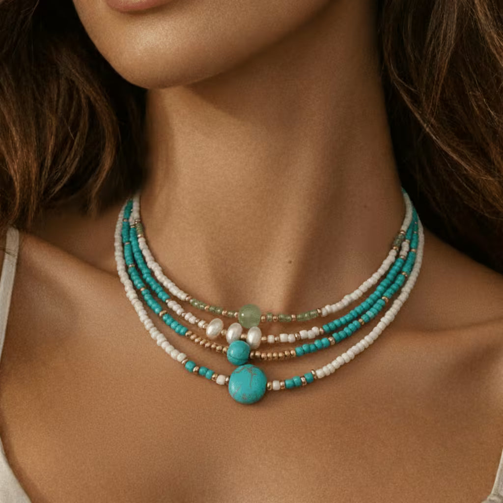 Full bracelet set laid flat showing each strand in the set