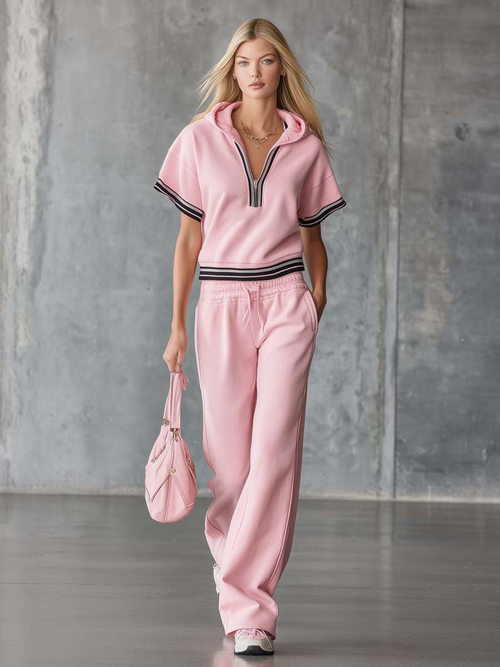Women's sports tracksuit set with hood – full length