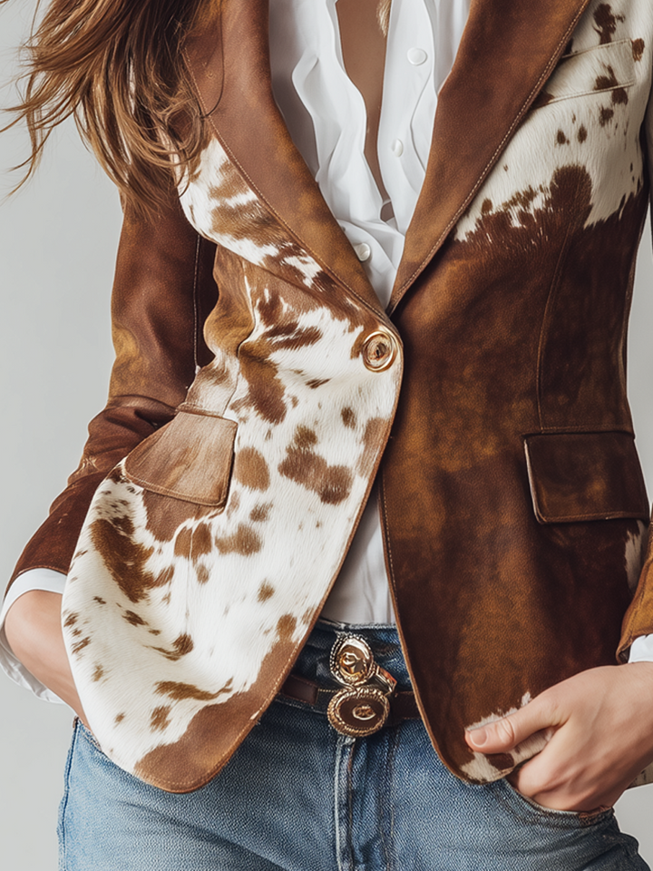 Vintage Cow Skin Printted Eco-friendly Suede Blazer | Harry & Kate London